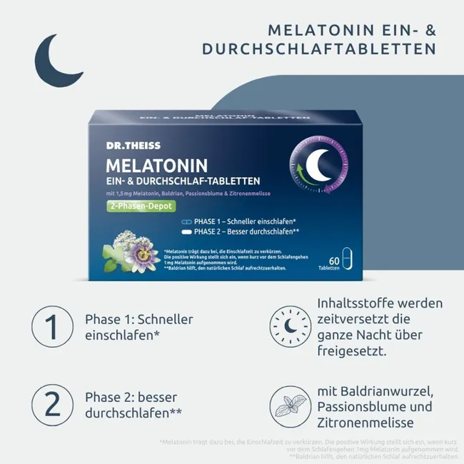 DR. THEISS MELATONIN TABLETTEN 30 viên - Thuốc uống giúp ngủ nhanh hơn và duy trì giấc ngủ cả đêm