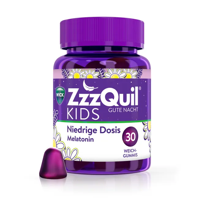 WICK ZzzQuil Gute Nacht KIDS 30 viên kẹo nhai mềm hỗ trợ giấc ngủ cho trẻ em từ 4 tuổi