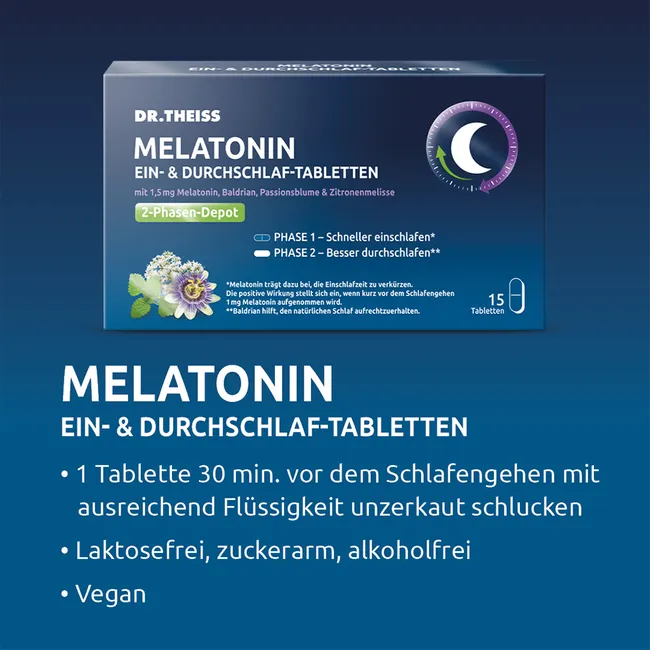 DR. THEISS MELATONIN TABLETTEN 30 viên - Thuốc uống giúp ngủ nhanh hơn và duy trì giấc ngủ cả đêm