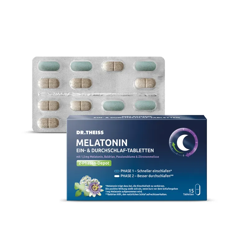 DR. THEISS MELATONIN TABLETTEN 15 viên - Thuốc uống giúp ngủ nhanh hơn và duy trì giấc ngủ cả đêm