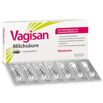 Vagisan Milchsäure 7 viên đặt - Thuốc đặt giúp ổn định pH âm đạo, phòng ngừa bệnh nấm và viêm âm đạo