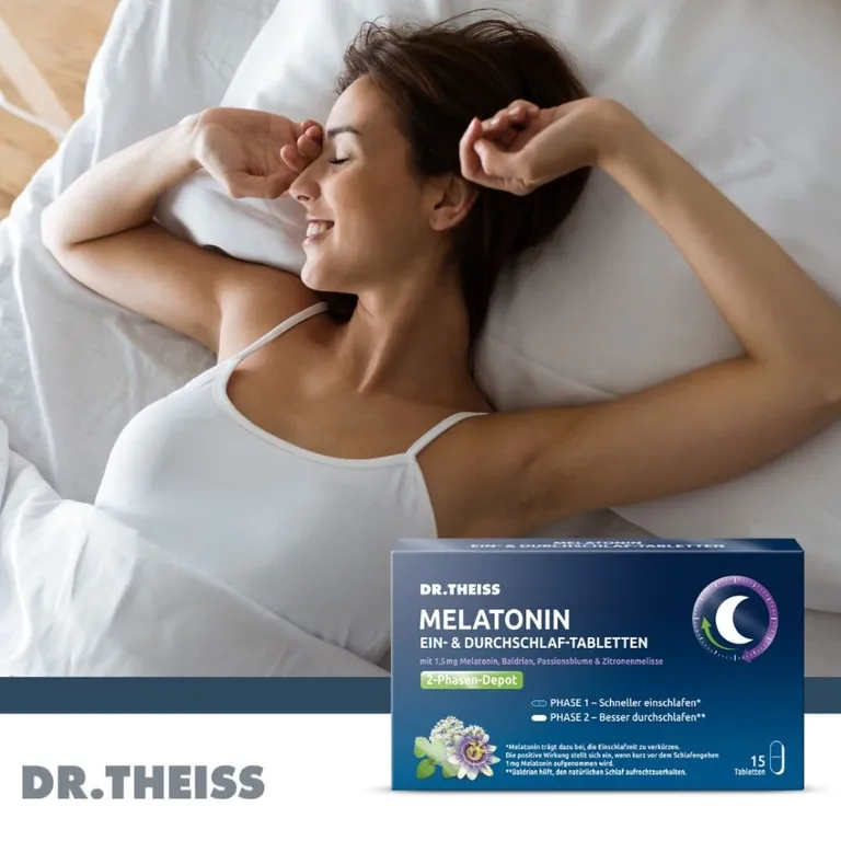 DR. THEISS MELATONIN TABLETTEN 15 viên - Thuốc uống giúp ngủ nhanh hơn và duy trì giấc ngủ cả đêm