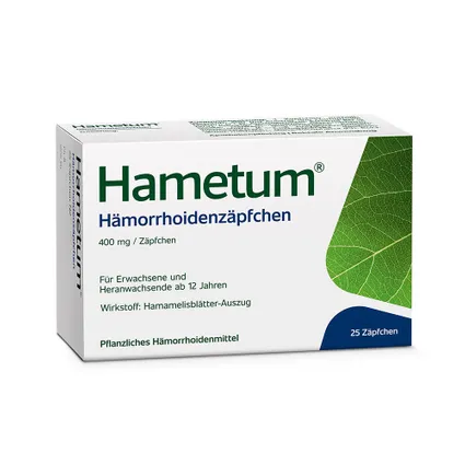 Hametum Zäpfchen 25 viên - Thuốc đặt ban đêm điều trị trĩ cấp tính giúp giảm đau và điều trị lâu dài