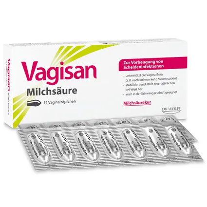 Vagisan Milchsäure 14 viên đặt - Thuốc đặt giúp ổn định pH âm đạo, phòng ngừa bệnh nấm và viêm âm đạo