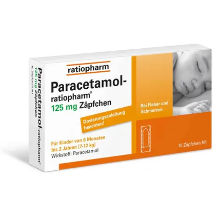 Paracetamol-ratiopharm® 125 mg Zäpfchen 10 viên - Thuốc đạn giúp giảm đau, hạ sốt dành cho trẻ từ 6 tháng đến 2 tuổi (7-12kg)