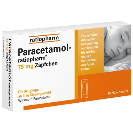 Paracetamol-ratiopharm® 75 mg Zäpfchen 10 viên - Thuốc đạn giúp giảm đau, hạ sốt dành cho trẻ sơ sinh từ 3 kg trở lên