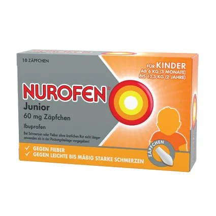 NUROFEN® Junior 60 mg Zäpfchen 10 viên - Thuốc đạn giúp giảm đau, hạ sốt dành cho trẻ em từ 3 tháng đến 2 tuổi