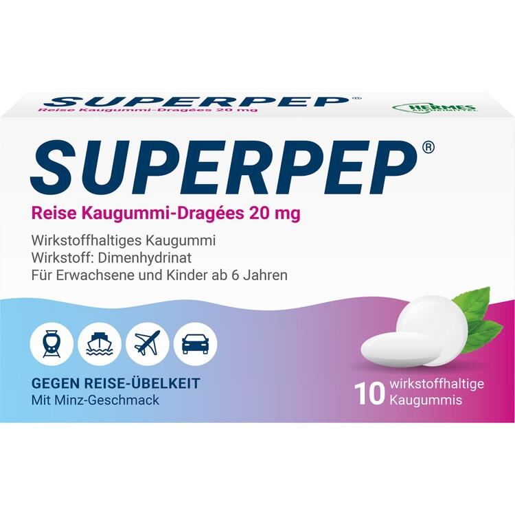 Superpep® 20 mg - Kẹo cao su giúp giảm buồn nôn và say tàu xe